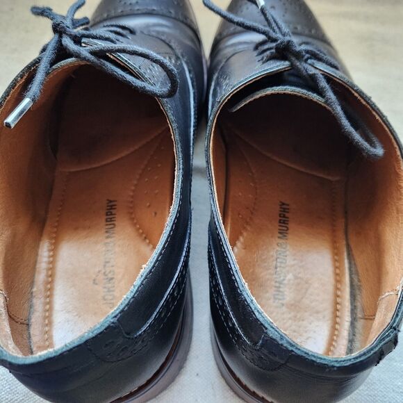 Johnston Murphy Oxford Shoes Mens 9.5 W Black Leather Conard Brogue Cap Toe